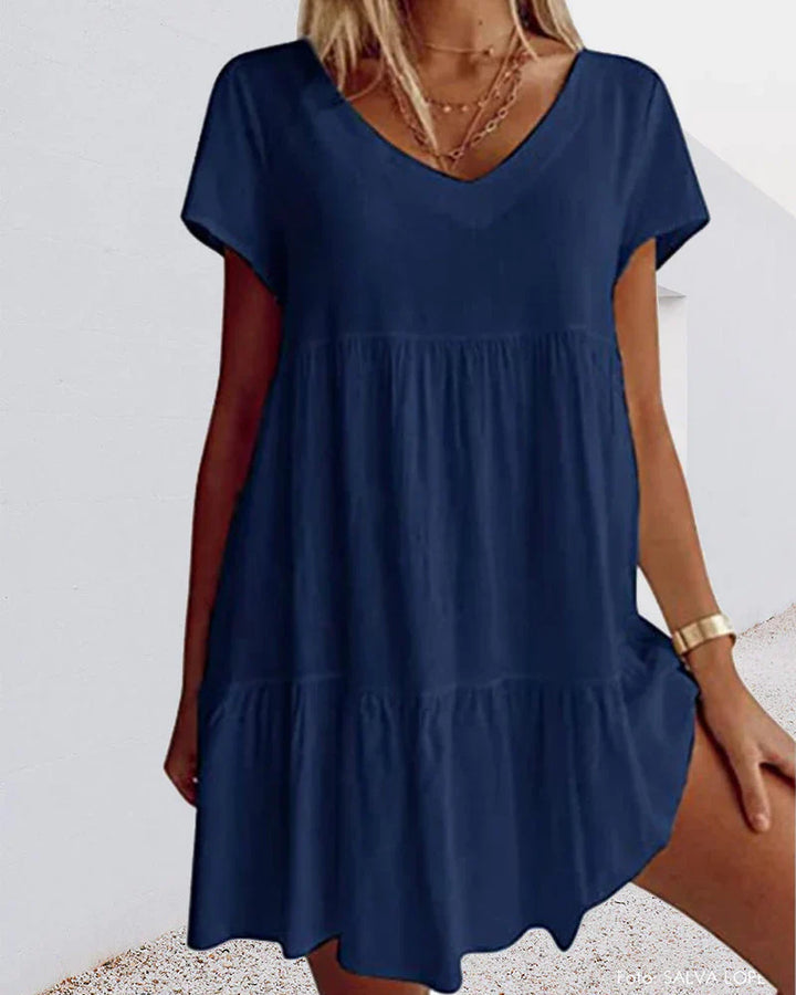Levoire | Robe Décontractée En Mélange De Coton Avec Manches Courtes Et Détails En Volants Bleu
