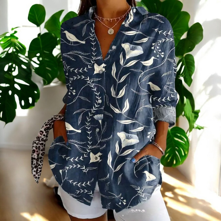 Levoire | Blouse Vive Avec Des Boutons Floraux Pour Femmes Bleu foncé