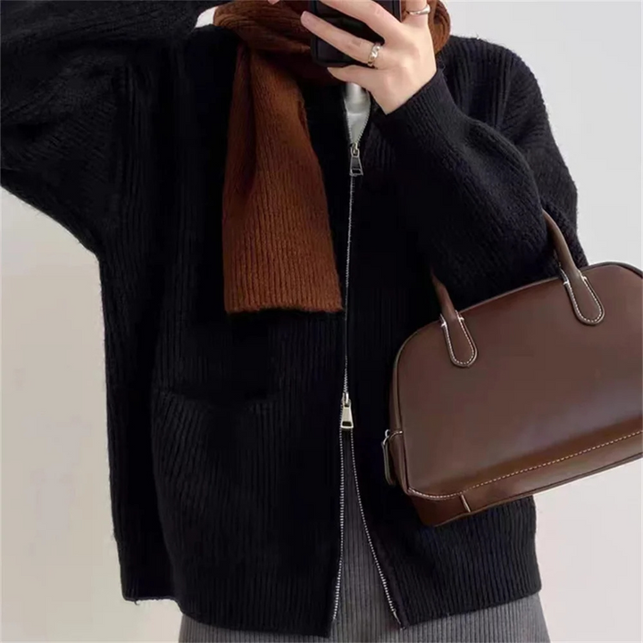 Levoire | Veste femme à fermeture éclair sportive avec poches tricotées Noir
