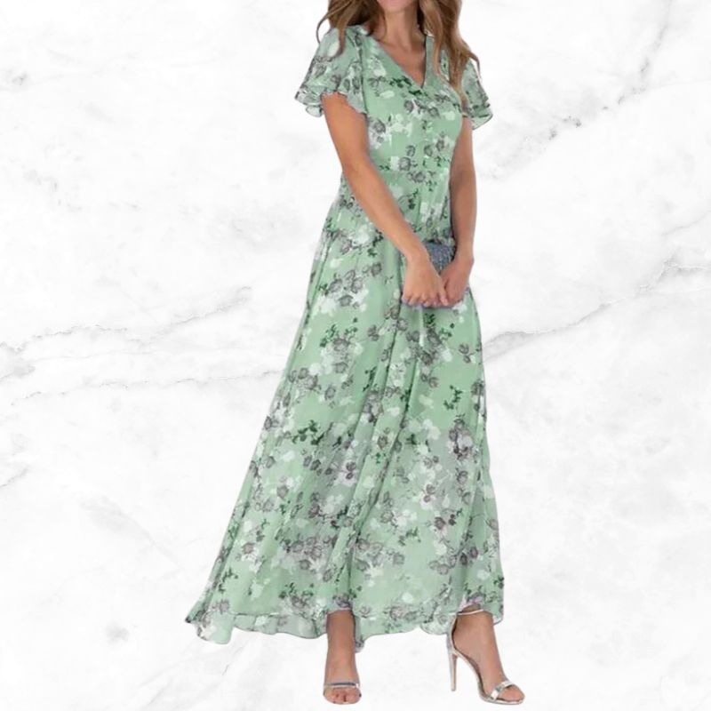 Levoire | Robe pour femmes charmante rétro fleurie design flatteur pour la silhouette Vert