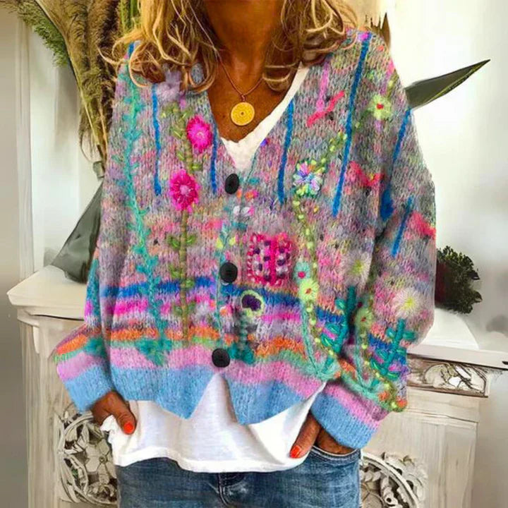 Levoire | Gilet En Duvet À Fleurs Avec Boutons Pour Femmes Bleu