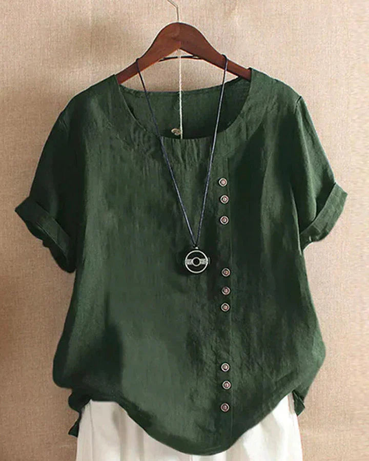 Levoire | Blouse À Manches Courtes Unie Avec Encolure Ronde Vert