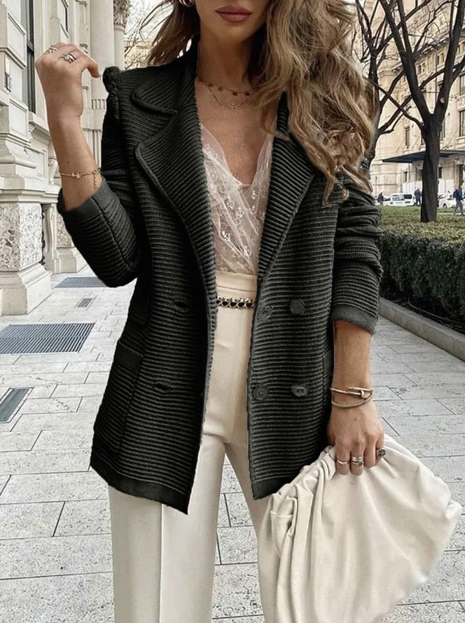 Levoire | Blazer Pour Femmes À Double Boutonnage En Tissu Côtelé Doux Noir