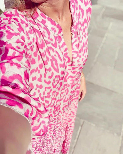 Levoire | Robe Maxi Rose Élégante Avec Motif Léopard