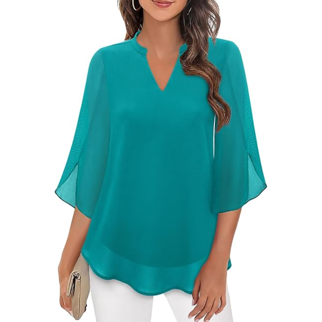 Levoire | Chemise Ample À Manches Fendues Pour - Femmes - Col En V Sarcelle
