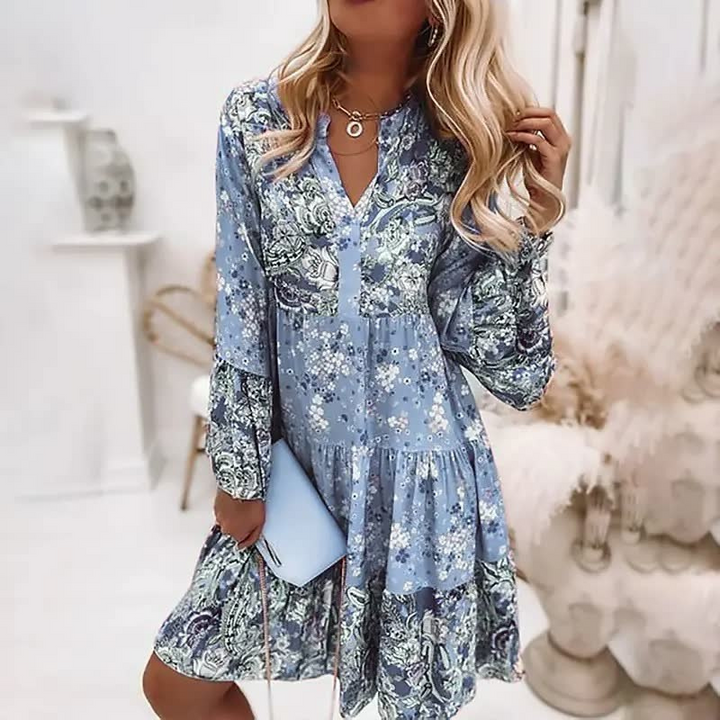 Levoire | Robe Mini Boho Unique à Manches Longues Bleu clair