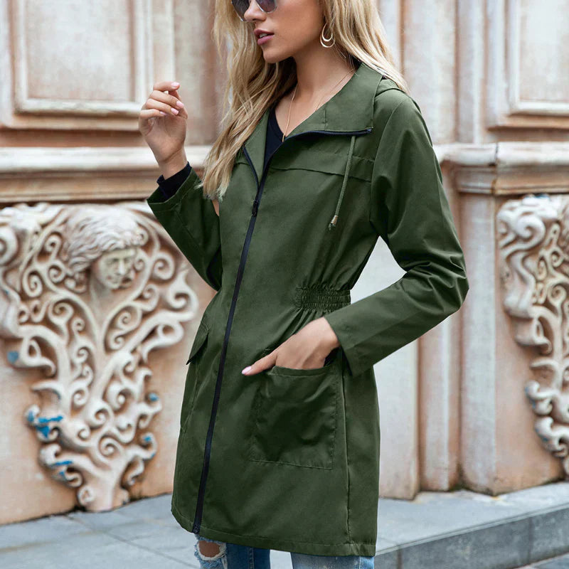 Levoire | Veste De Pluie Légère Longue Avec Capuche Pour Femmes Vert foncé