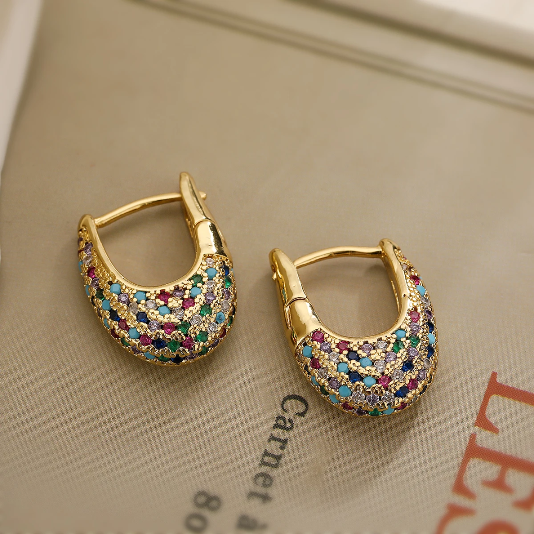 Levoire | Boucles D'Oreilles En Cristal Encastrées Élégantes Multicolores Or