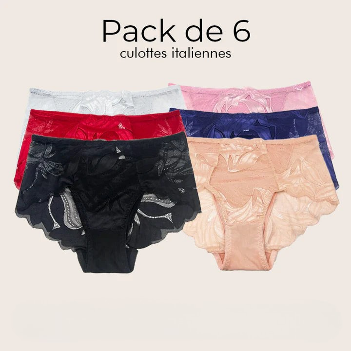 Levoire | Femmes Culottes Italiennes Confortables & Légères Set de 6 (Noir Rouge Rose Bleu Blanc Beige)