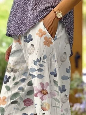 Levoire | Femme Pantalon Ample à Fleurs - Décontracté