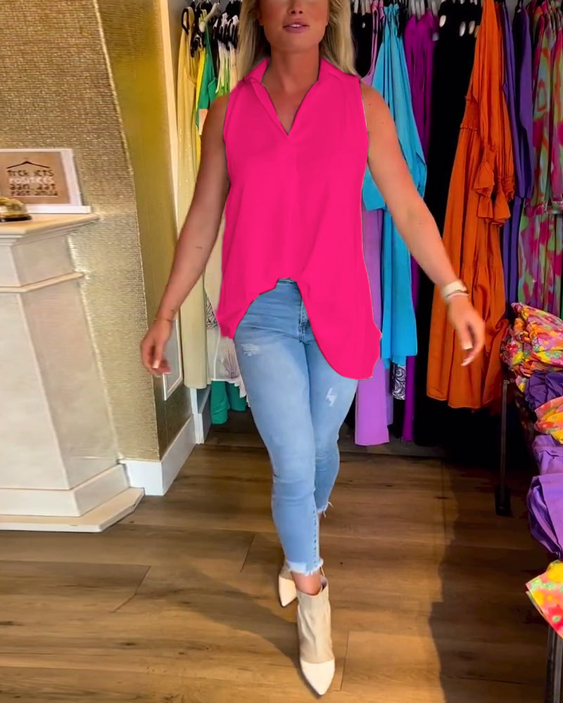 Levoire | Haut Sans Manches Avec Volants Et Col Fuchsia