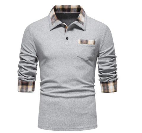 Levoire | Polo À Manches Longues Avec Col En Patchwork Pour Hommes Gris clair