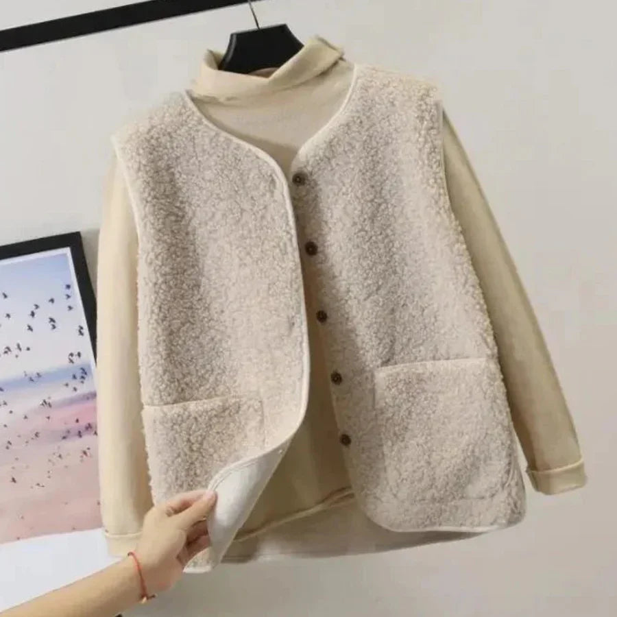 Levoire | Chaud sans manches pour femmes fermeture à boutons Beige