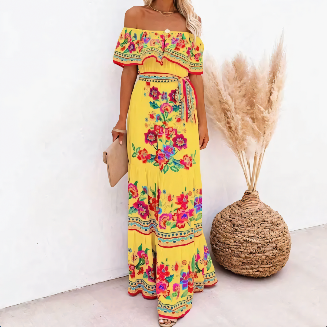 Levoire | Robe Florale Élégante Décontractée Jaune