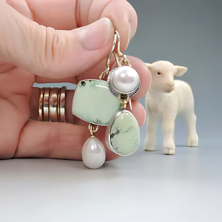 Levoire | Boucles D'Oreilles Avec Perles Vertes Et Blanches