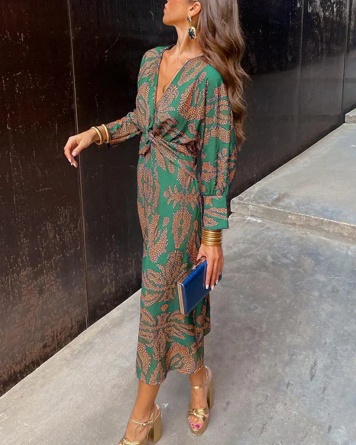 Levoire | Robe Maxi Imprimée Talons Vert