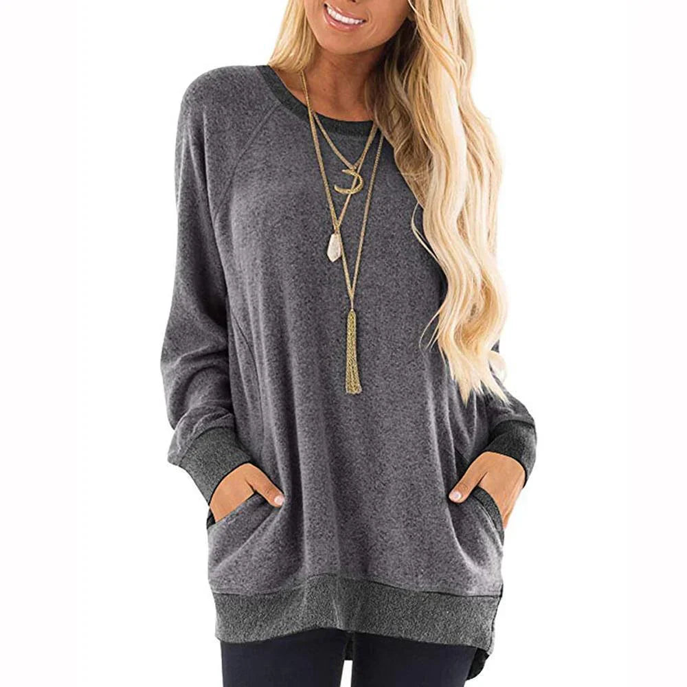 Levoire | T-Shirt Femme À Manches Longues, Col Rond Et 2 Poches
