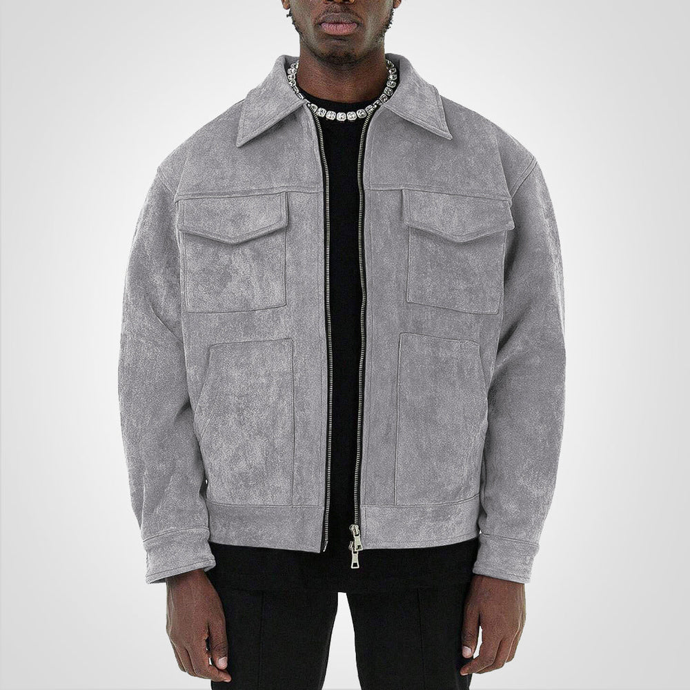 Levoire | Veste Courte En Daim Avec Fermeture Éclair Style & Confort Gris