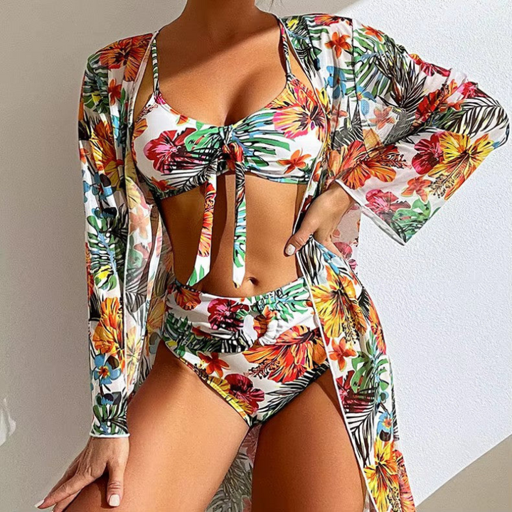Levoire | Femmes Ensemble de Bikini à la Mode 3 Pièces avec Couverture Élégante Blanc