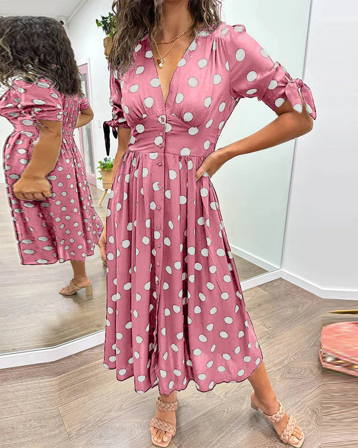 Levoire | Robe À Pois Avec Décolleté En V Profond Rosa