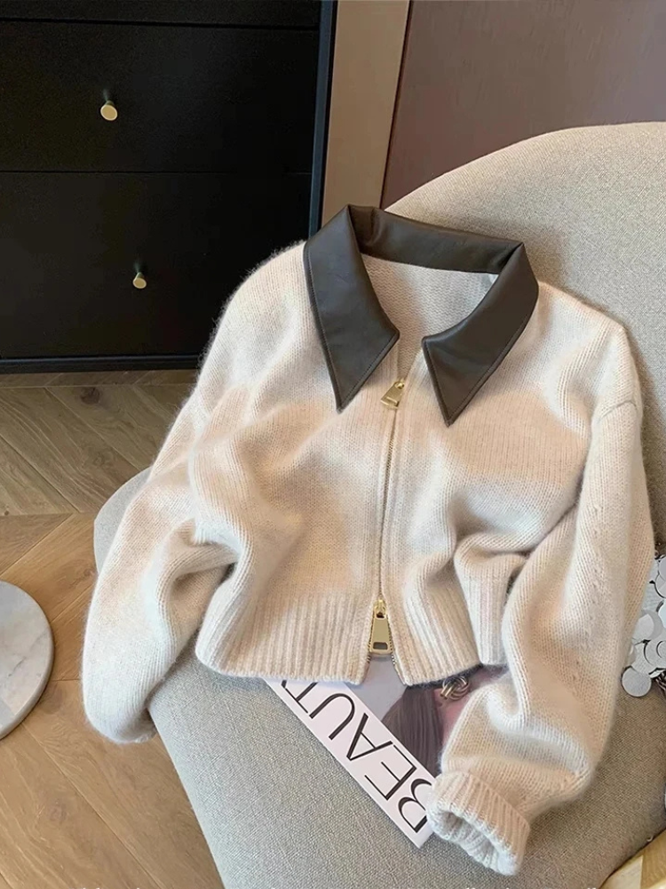 Levoire | Gilet pour femmes avec fermeture éclair à col en cuir utilisé Blanc