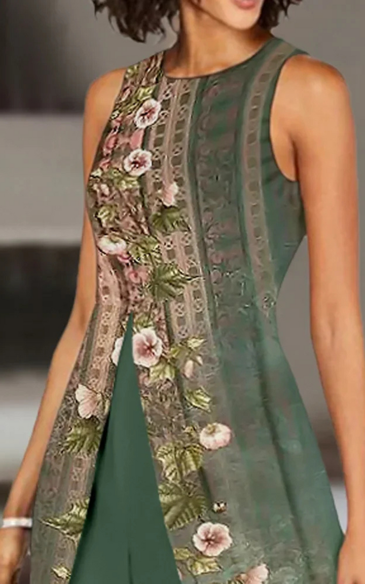 Levoire | Vert Élégance Bohème Pantalons Unique Touche Florale