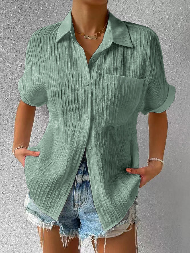 Levoire | Chemisier col chemise boutonné décontracté coupe ample Vert