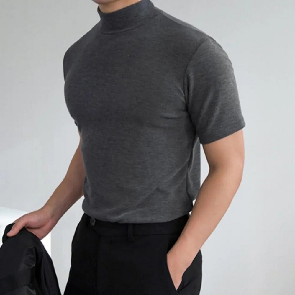 Levoire | Chemise pour homme élégante T-shirt basique à col roulé avec col haut Gris