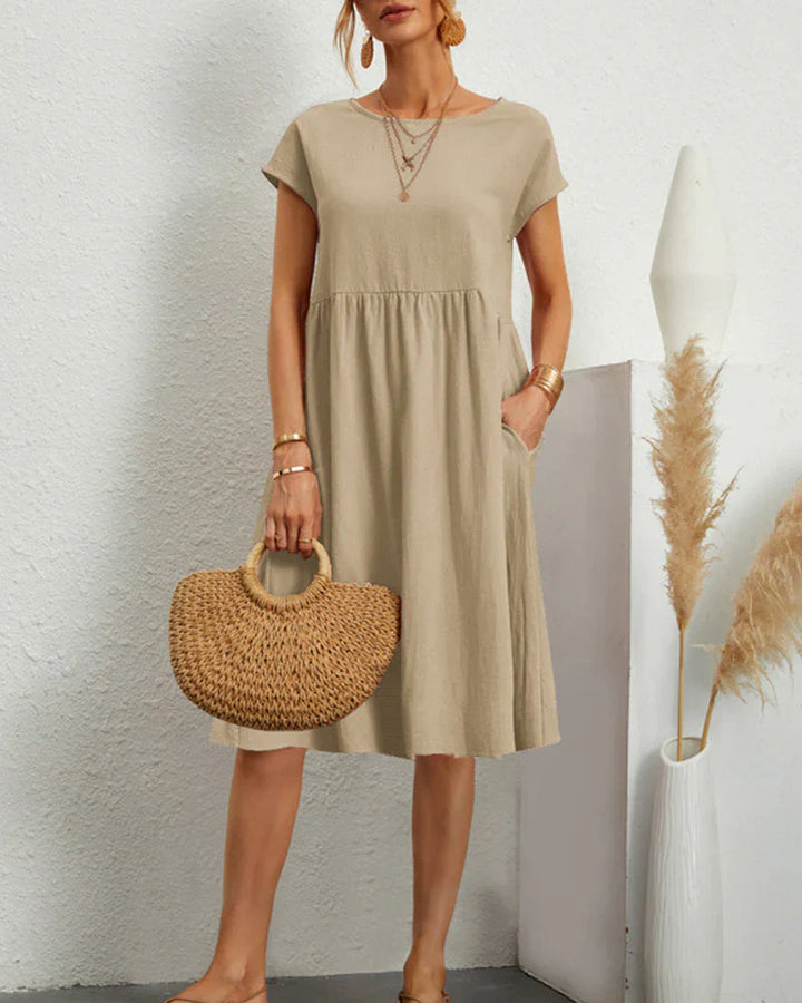 Levoire | Robe Midi À Encolure Ronde Et Poches Kaki