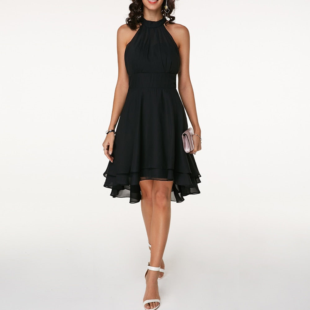Levoire | Robe Mini Femme Style Charmant Élégante Robe Double Couche Noir
