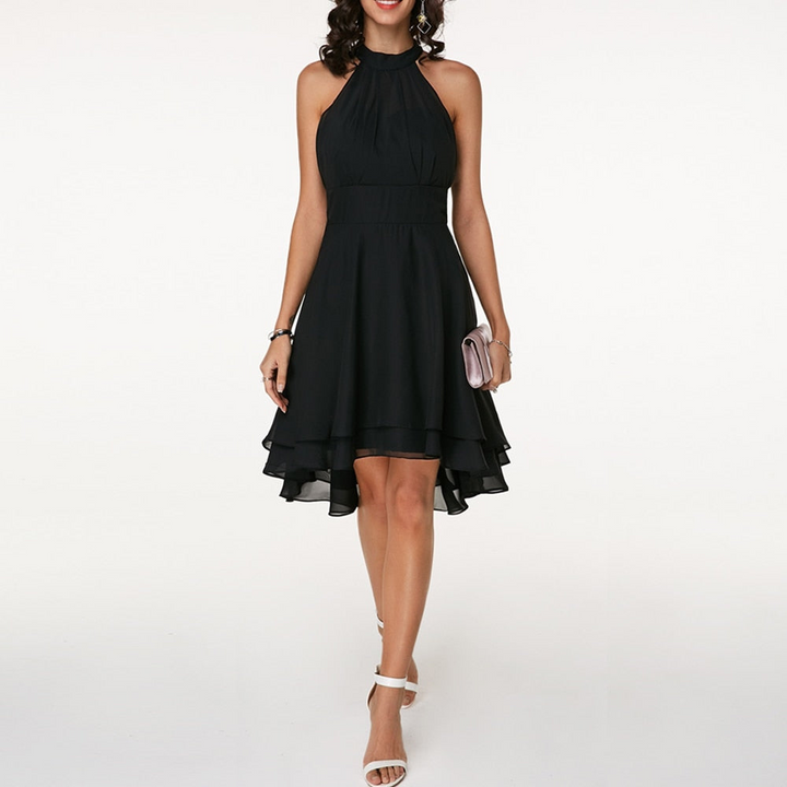 Levoire | Robe Mini Femme Style Charmant Élégante Robe Double Couche Noir