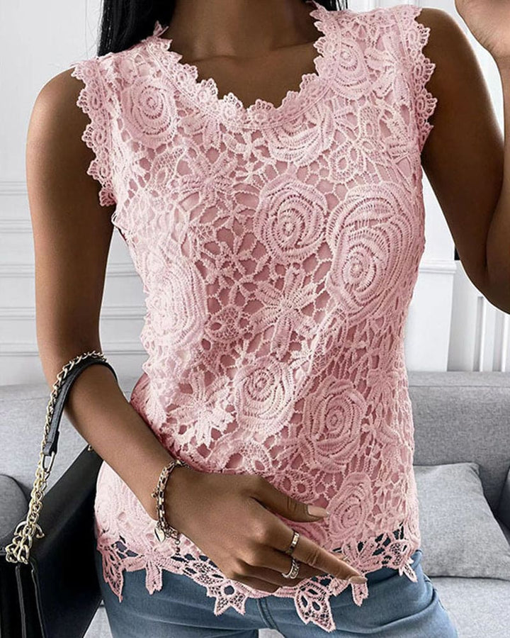 Levoire | Élégante Blouse Dans Une Couleur Unie Avec De La Dentelle Rosa
