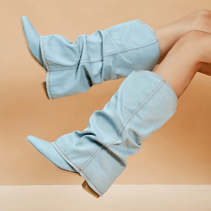 Levoire | Bottes En Denim Plissées À Talon Bloc 42