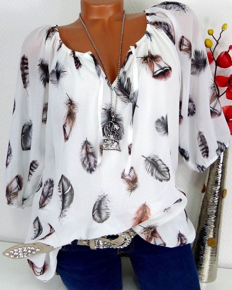 Levoire | Blouse Ajustée Avec Motif Plumes Blanc