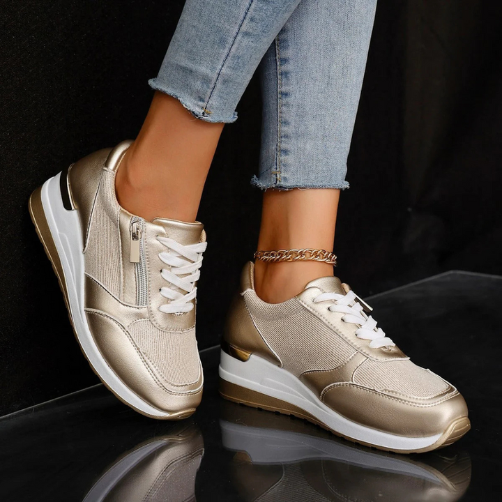 Levoire | Baskets Confortables À Fermeture Éclair Pour - Femmes - À Lacets L'or