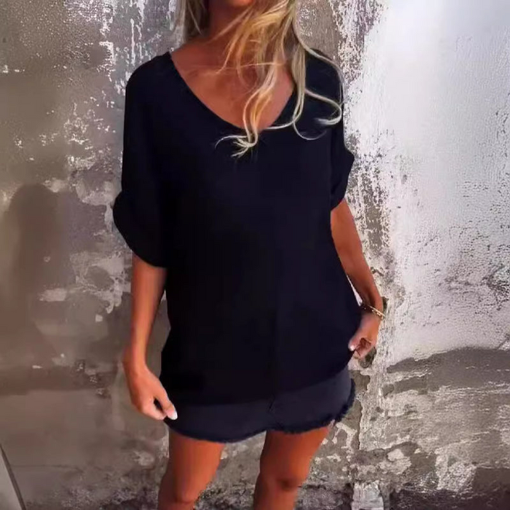 Levoire | T-shirt femme à encolure en V T-shirt femme confortable Haut Noir