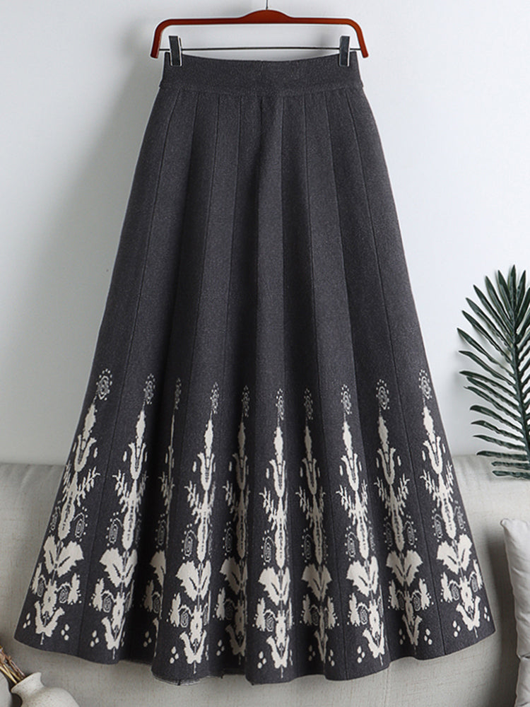 Levoire | Jupe Plissée Jacquard Taille Haute Une taille Gris