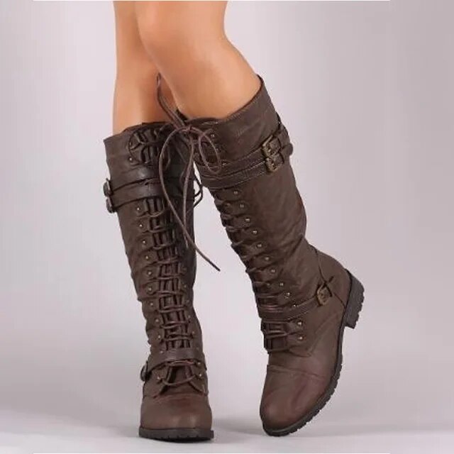 Levoire | Bottes Hautes Pour Femmes Avec Lacets Et Bandoulières Décoratives Braun