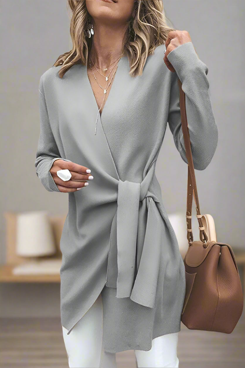 Levoire | Veste En Tricot À Enroulement Pour Femmes Avec Décolleté En V Et Ceinture À La Taille