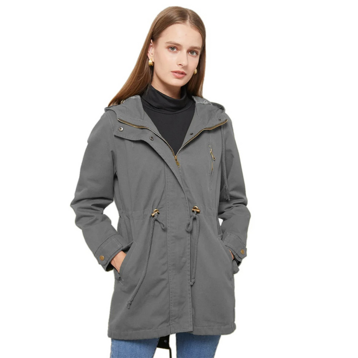 Levoire | Veste Longue Imperméable À Capuche Et Avec Cordon Réglable Gris