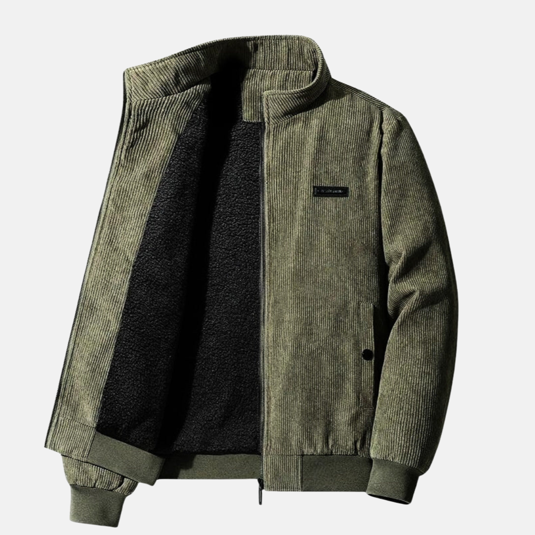 Levoire | Veste En Corduroy Enduit Avec Zip À Manches Longues En Polaire Vert