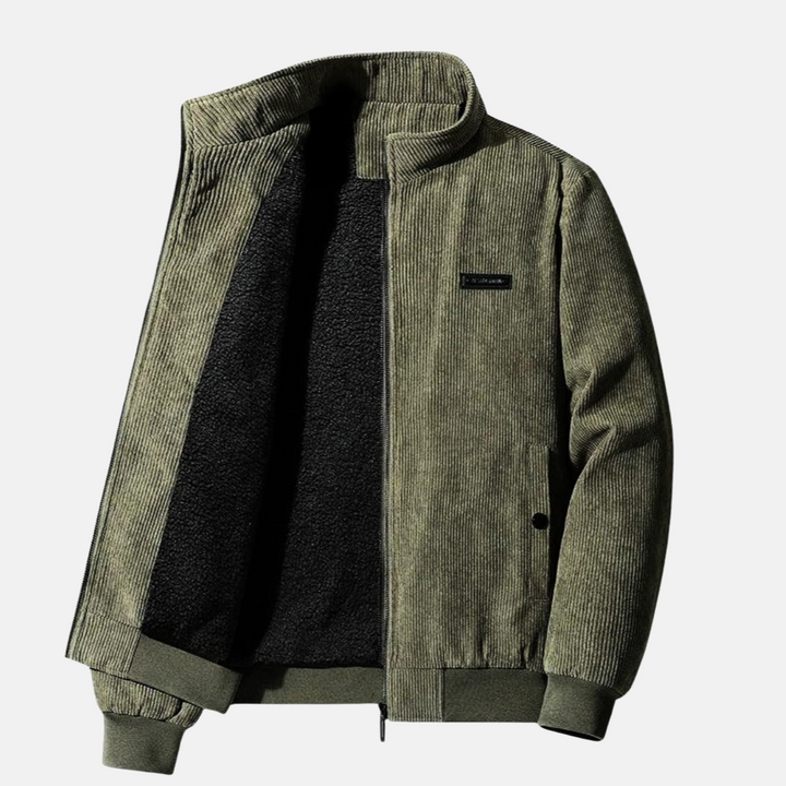 Levoire | Veste En Corduroy Enduit Avec Zip À Manches Longues En Polaire Vert