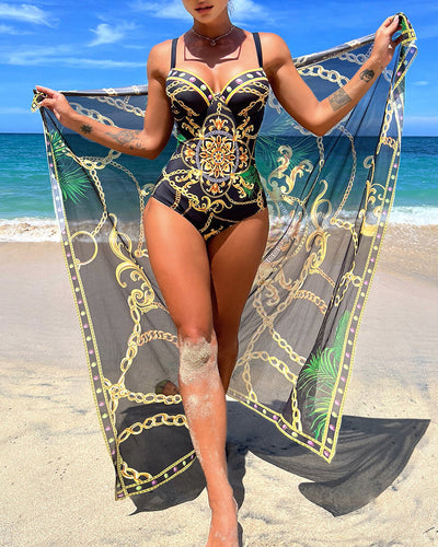 Levoire | Maillot De Bain Push-Up Une Pièce Avec Détails De Chaîne Décoratifs Et Jupe De Plage