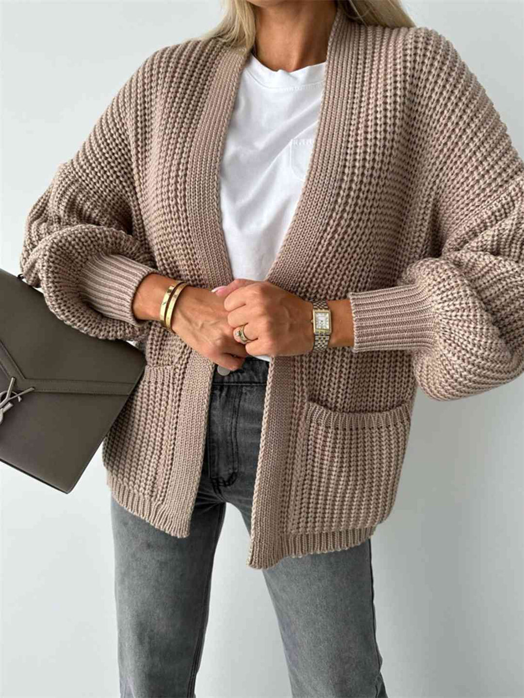 Levoire | Cardigan À Front Ouvert Avec Épaules Tombantes Pour Une Allure Décontractée Kaki