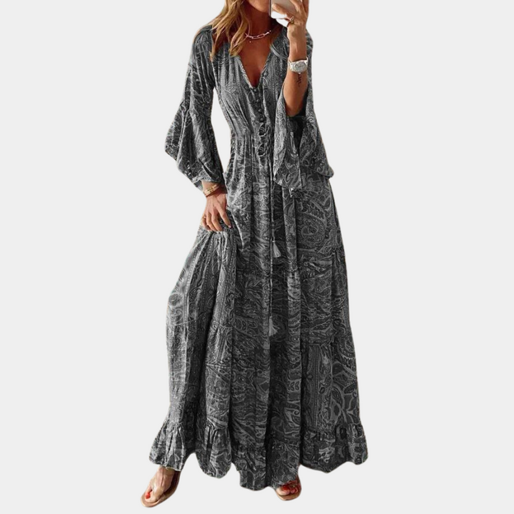 Levoire | Robe Bohémienne pour Femmes Robe Longue Pour Femmes Gris