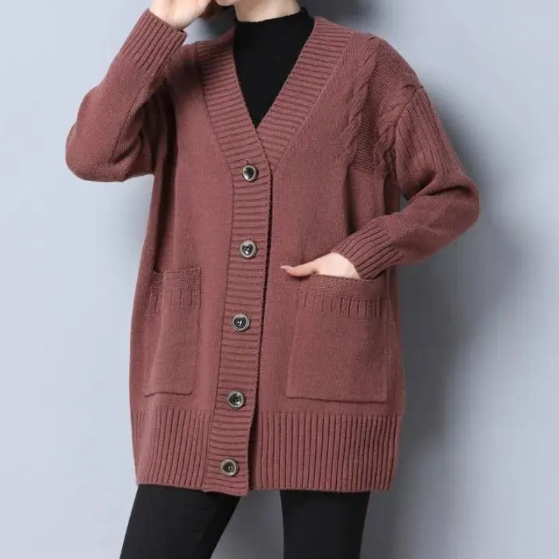 Levoire | Cardigan pour femmes avec col en V et design à boutons Rot