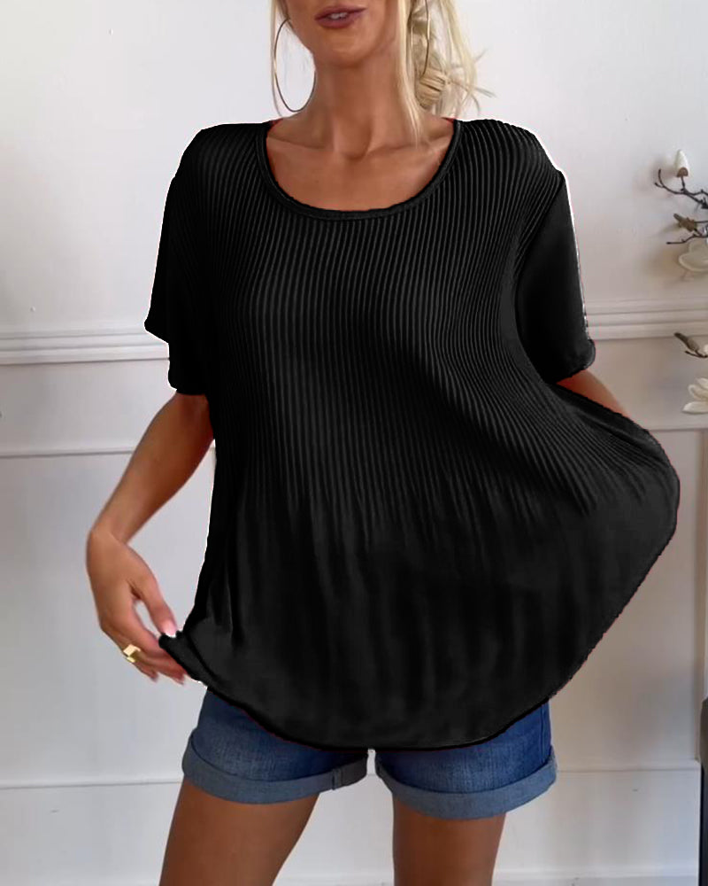 Levoire | Blouse Plissée Unicolore Avec Col Rond Noir