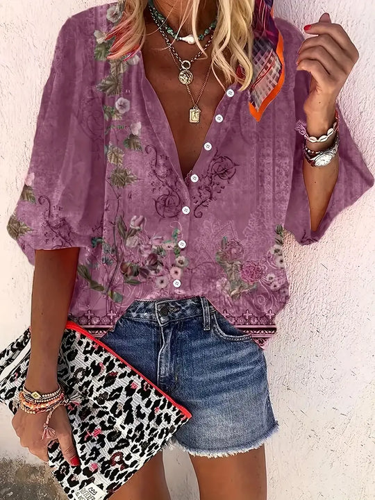 Levoire | Blouse Avec Imprimé Floral Et Boutonnage Lila avec des fleurs