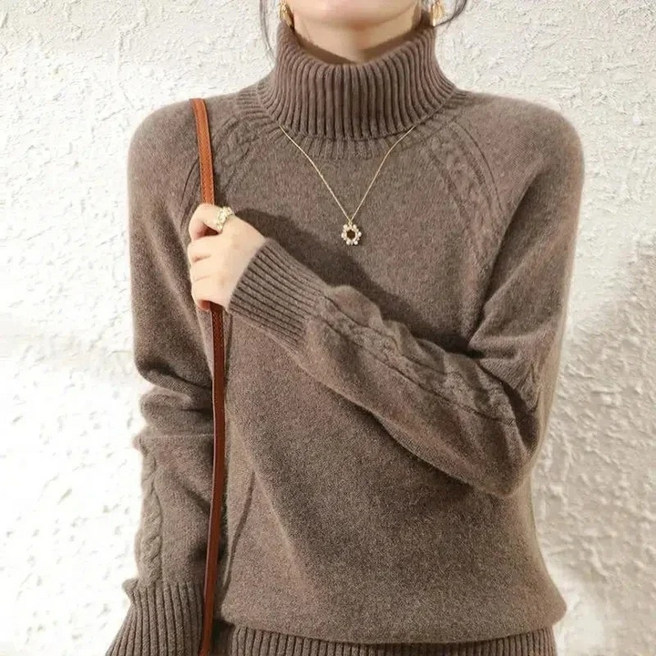 Levoire | Pull à col montant Pull Femme Détails du motif en cable Braun