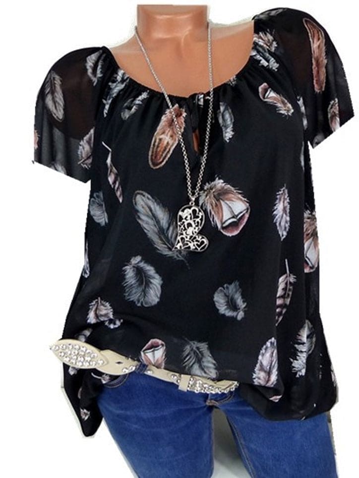 Levoire | Blouse Ajustée Avec Motif Plumes Noir